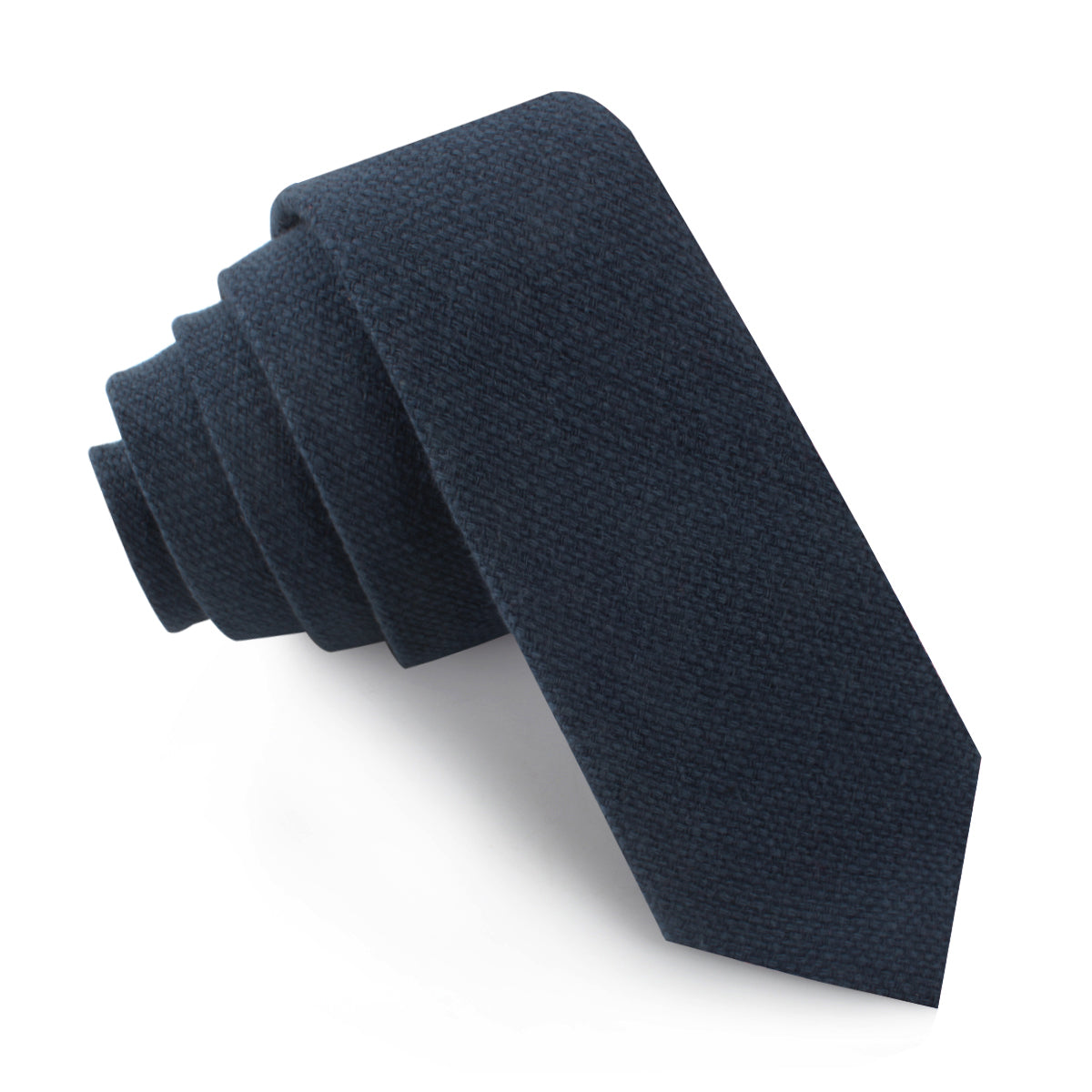 Navy Blue Basket Weave Linen Skinny Tie