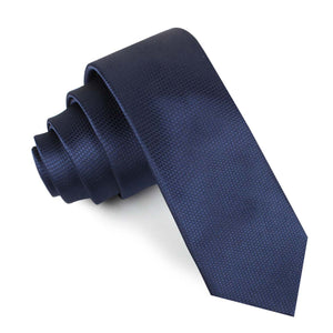 Navy Blue Basket Weave Skinny Tie