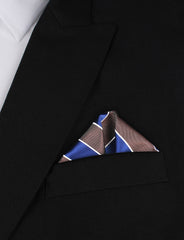 Navy Blue Black White Diagonal - Winged Puff Pocket Square Fold