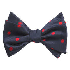 Navy Blue Bow Tie Untied with Red Polka Dots Self tied knot by OTAA