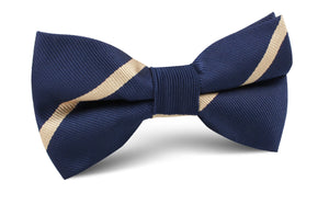 Navy Blue Champagne Gold Striped Bow Tie