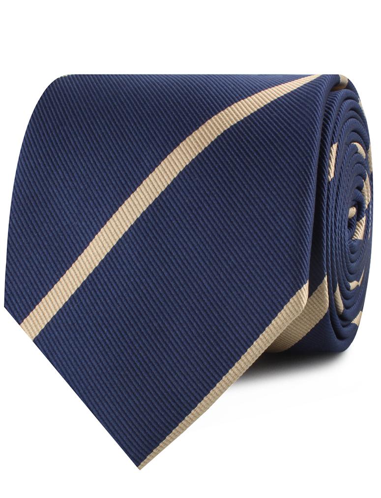 Navy Blue Champagne Gold Striped Neckties