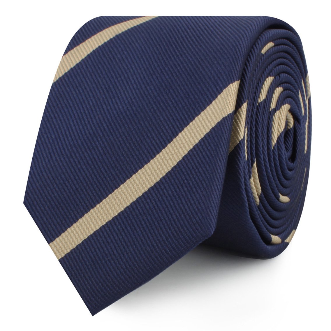 Navy Blue Champagne Gold Striped Skinny Ties