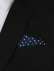 Navy Blue Cotton with Mini White Polka Dots Oxygen Three Point Pocket Square Fold