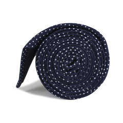 Navy Blue Cotton with White Mini Polka Dots Necktie Side Roll
