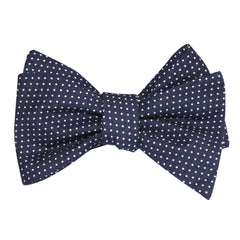 Navy Blue Cotton with White Mini Polka Dots Self Tie Bow Tie 1