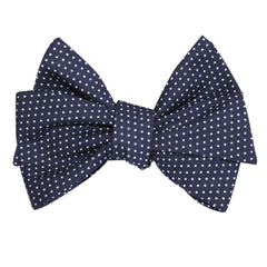 Navy Blue Cotton with White Mini Polka Dots Self Tie Bow Tie 2