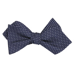 Navy Blue Cotton with White Mini Polka Dots Self Tie Diamond Tip Bow Tie 1