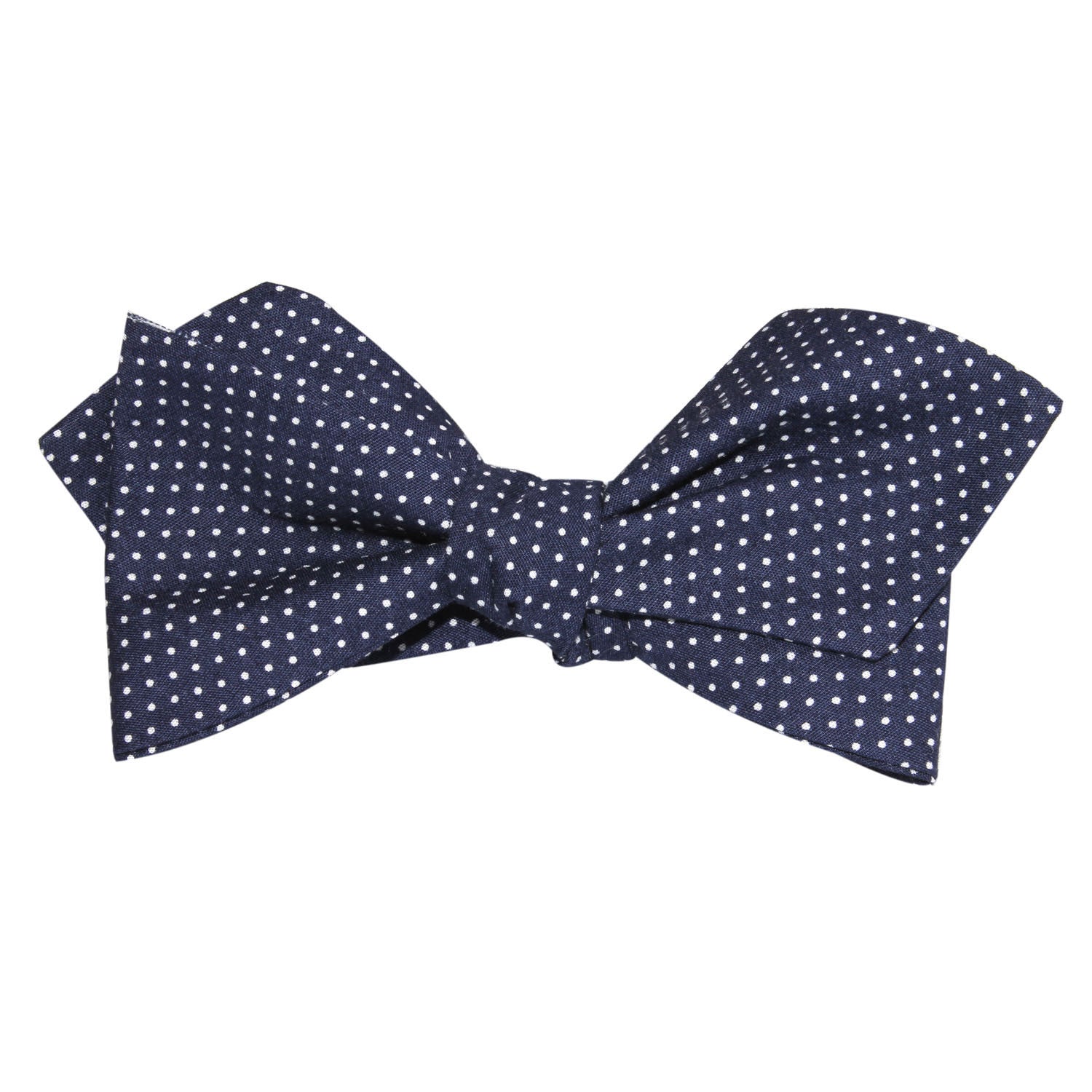 Navy Blue Cotton with White Mini Polka Dots Self Tie Diamond Tip Bow Tie 2