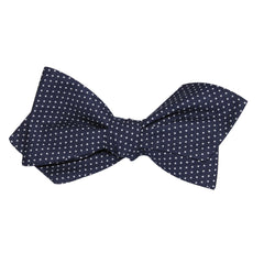 Navy Blue Cotton with White Mini Polka Dots Self Tie Diamond Tip Bow Tie 3