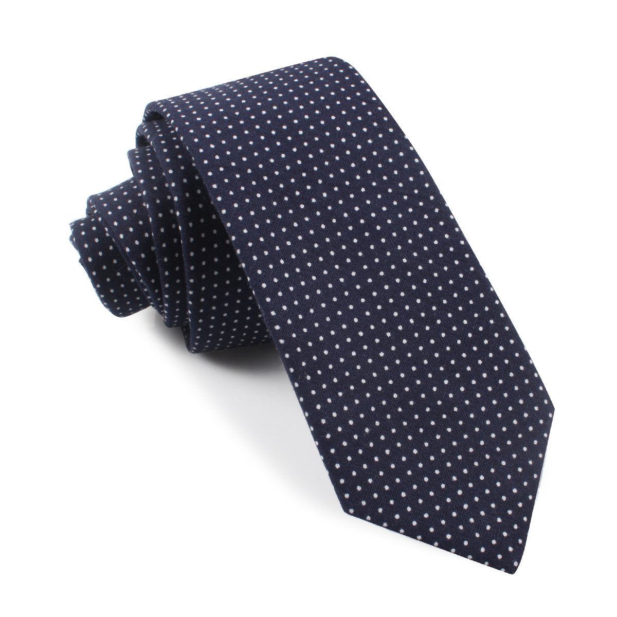 Navy Blue Cotton with White Mini Polka Dots Skinny Tie | Slim Neckties ...