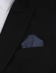 Navy Blue Cotton with White Mini Polka Dots Winged Puff Pocket Square Fold