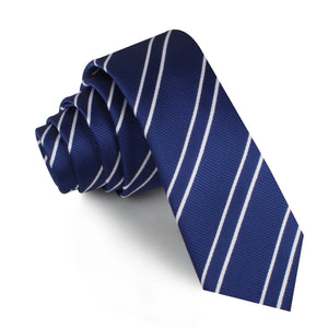 Navy Blue Double Stripe Skinny Tie