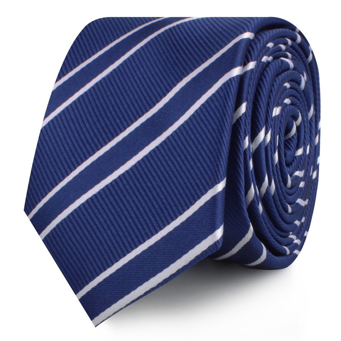 Navy Blue Double Stripe Skinny Ties