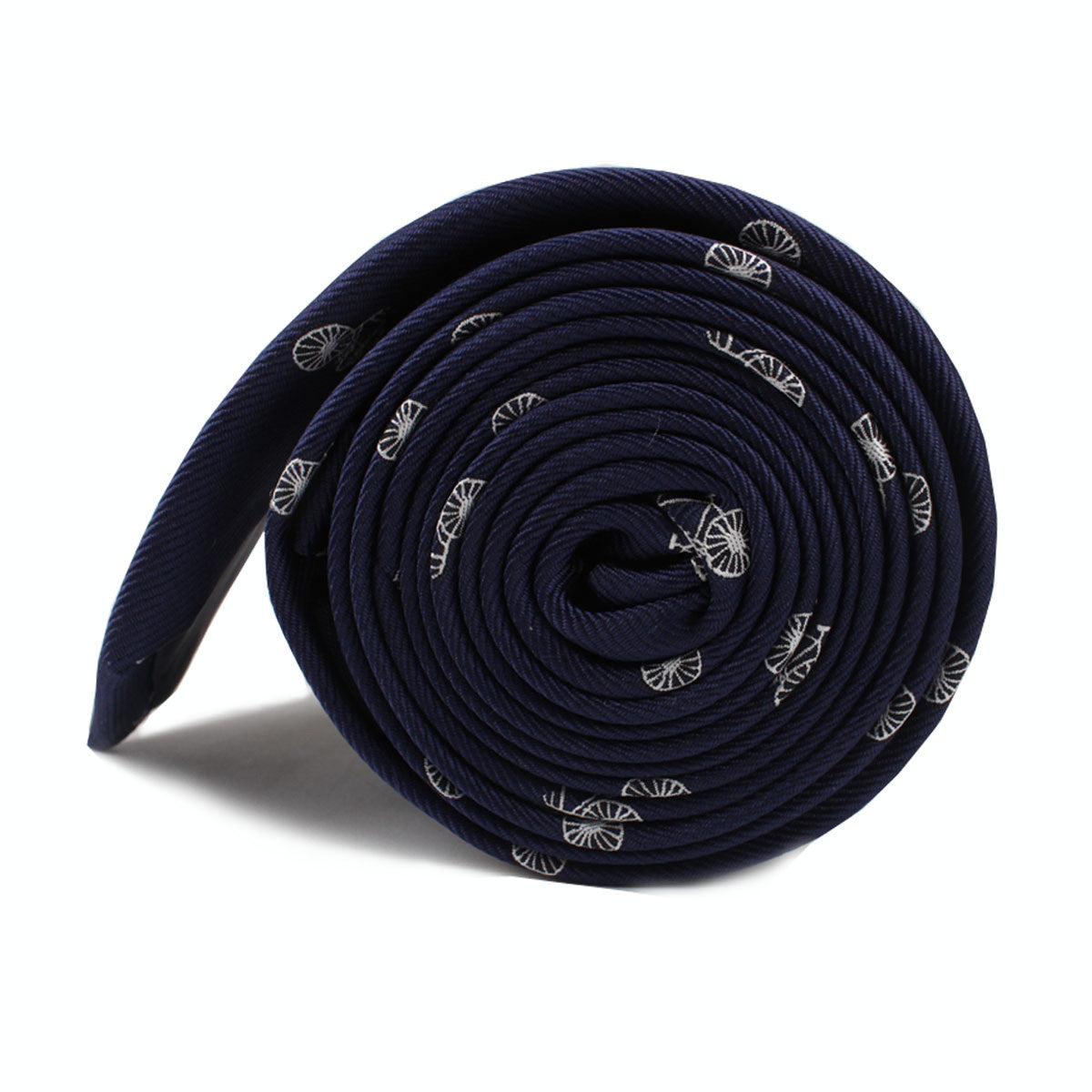 Navy Blue French Bicycle Skinny Tie Side Roll