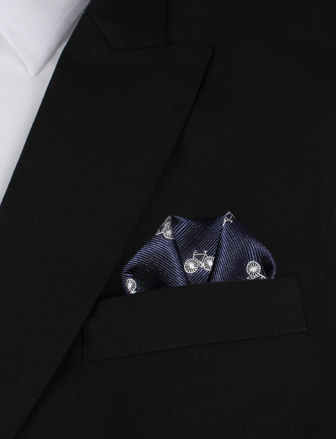 Navy Blue French Bicycle Winged Puff Pocket Square Fold