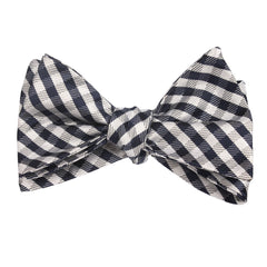Navy Blue Gingham Self Tie Bow Tie Self tied knot by OTAA