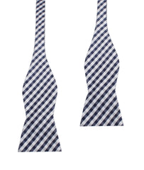 Navy Blue Gingham Self Tie Bow Tie