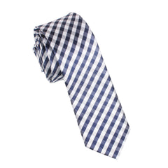 Navy Blue Gingham Skinny Tie