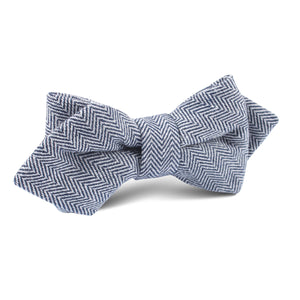 Navy Blue Herringbone Linen Diamond Bow Tie