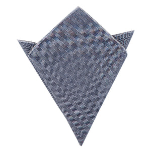 Navy Blue Herringbone Linen Pocket Square