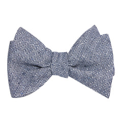 Navy Blue Herringbone Linen Self Tie Bow Tie 1