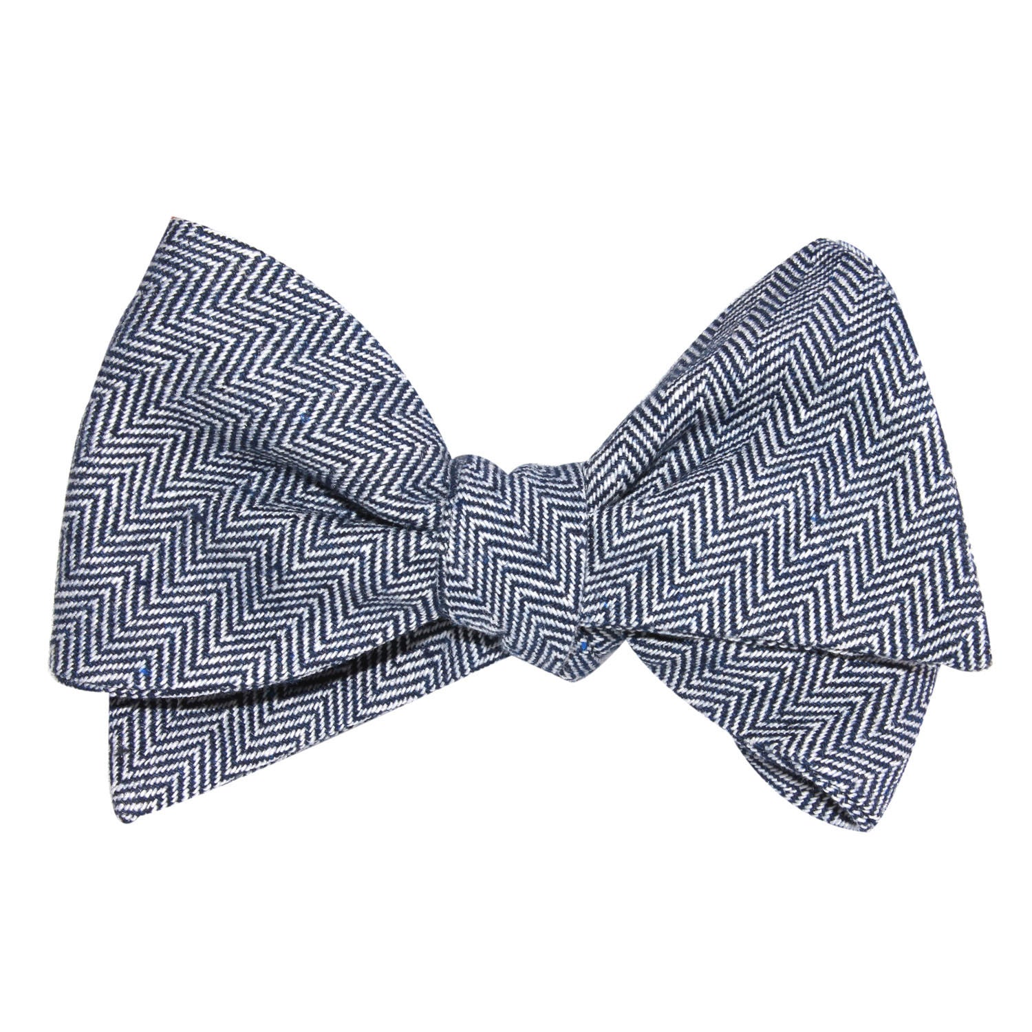 Navy Blue Herringbone Linen Self Tie Bow Tie 3