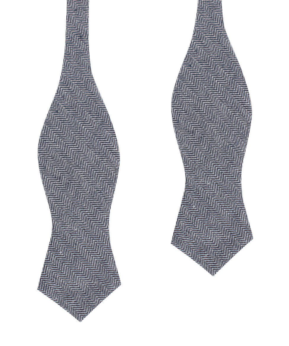 Navy Blue Herringbone Linen Self Tie Diamond Bow Tie