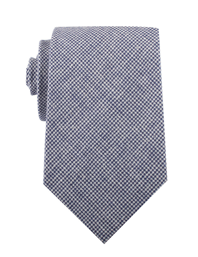 Navy Blue Houndstooth Linen Necktie