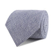 Navy Blue Houndstooth Linen Necktie Front Roll