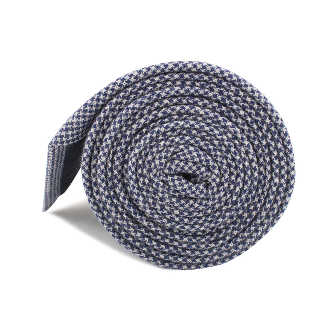 Navy Blue Houndstooth Linen Necktie Side Roll