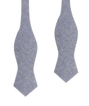 Navy Blue Houndstooth Linen Self Tie Diamond Tip Bow Tie