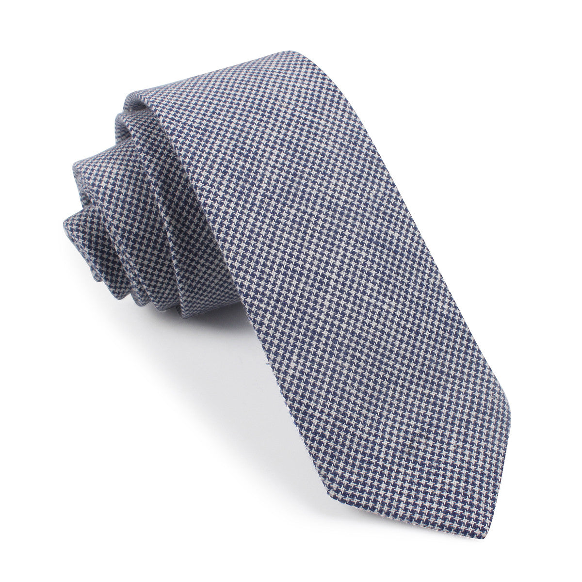 Navy Blue Houndstooth Linen Skinny Tie
