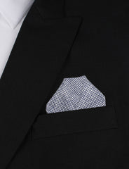 Navy Blue Houndstooth Linen Winged Puff Pocket Square Fold
