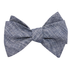 Navy Blue Linen Chambray Self Tie Bow Tie 1