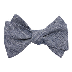 Navy Blue Linen Chambray Self Tie Bow Tie 2