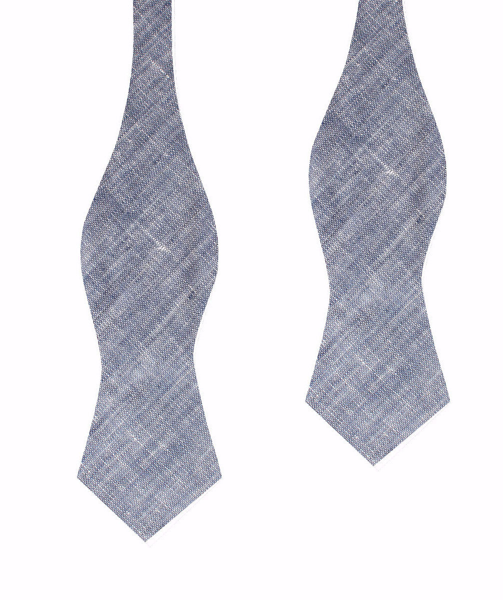 Navy Blue Linen Chambray Self Tie Diamond Bow Tie