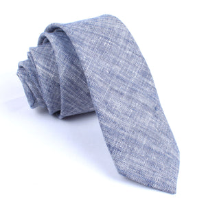 Navy Blue Linen Chambray Skinny Tie