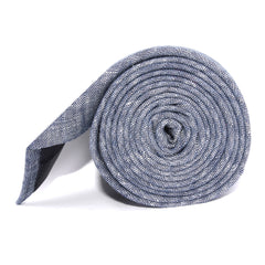 Navy Blue Linen Chambray Skinny Tie Side roll