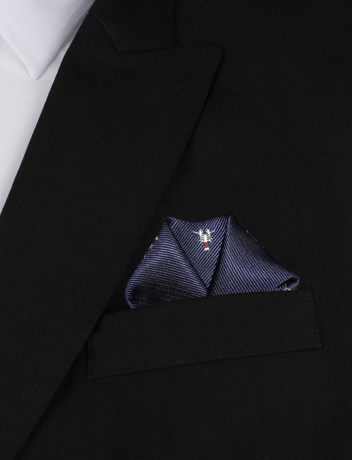 Navy Blue Lobster Winged Puff Pocket Square Fold