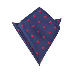 Navy Blue Pocket Square with Red Polka Dots