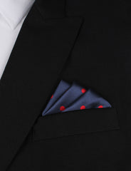Navy Blue Pocket Square with Red Polka Dots Oxygen Three Point Fold