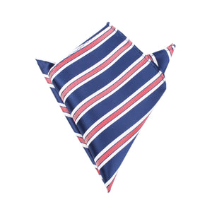 Navy Blue Pocket Square with Red Stripes