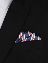Navy Blue Pocket Square with Red Stripes Oxygen Three Point Fold