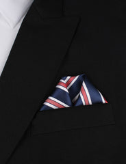 Navy Blue Pocket Square with Red Stripes Winged Puff Fold
