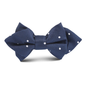 Navy Blue Polkadot Textured Kids Diamond Bow Tie