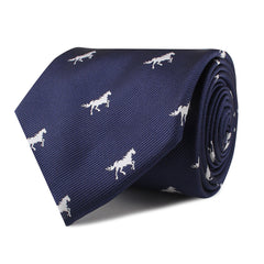 Navy Blue Race Horse Necktie Front Roll