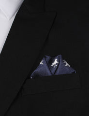 Navy Blue Race Horse Winged Puff Pocket Square Fold