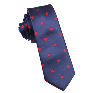 Navy Blue Skinny Tie with Red Polka Dots