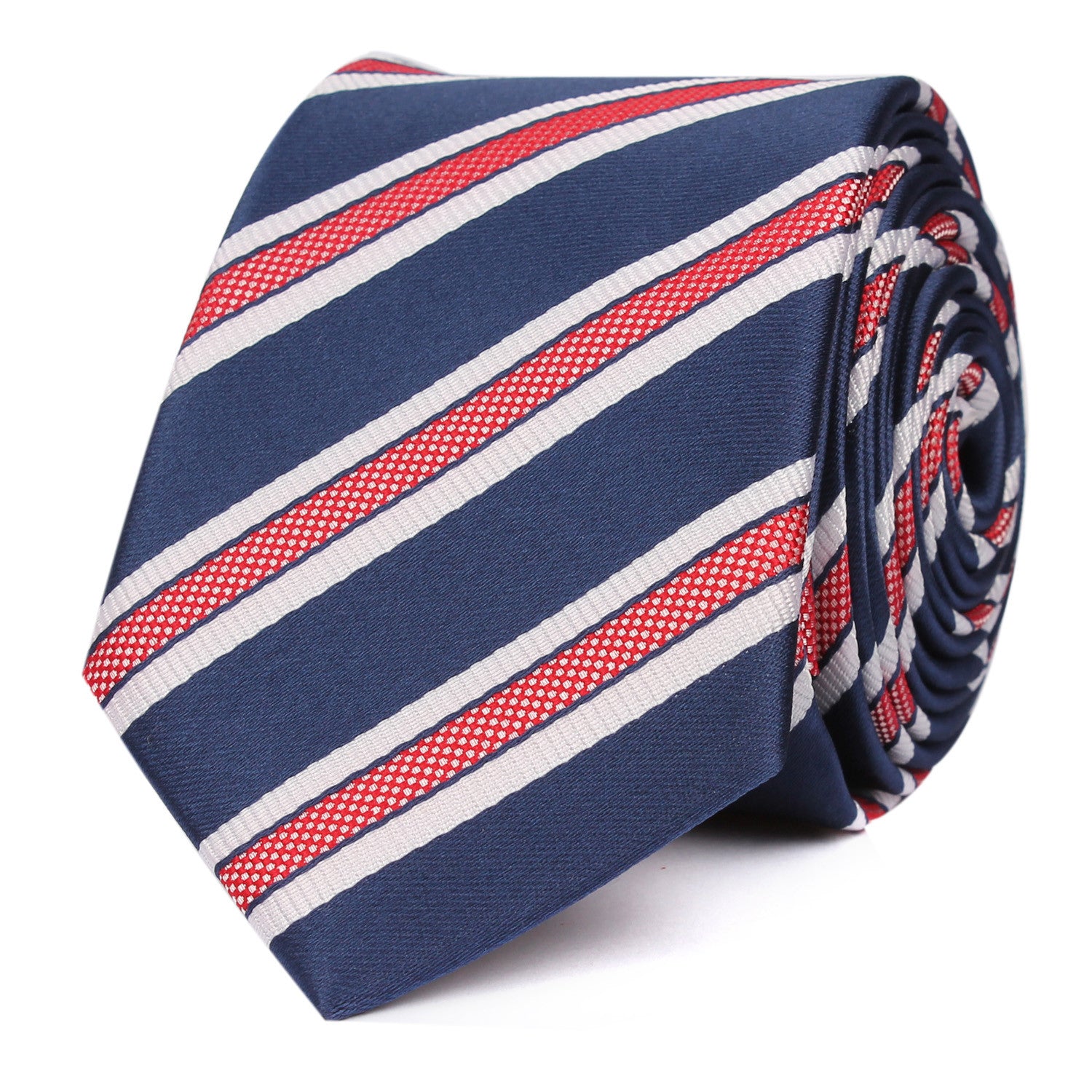 Navy Blue Skinny Tie with Red Stripes OTAA roll